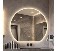 Dimmable LED Bathroom Mirror Touch Switch Anti-Fog Frameless Wall Vanity Mirror Semi-Circle Design Bright Makeup Mirror Size 90x60 cm Modern Home Decor