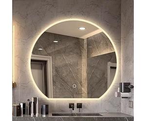 Dimmable LED Bathroom Mirror Touch Switch Anti-Fog Frameless Wall Vanity Mirror Semi-Circle Design Bright Makeup Mirror Size 90x60 cm Modern Home Decor