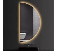 Dimmable LED Bathroom Wall Mirror Fogless 3 Color Options Frameless Semi-Circle Design 80/100/120cm (24x48 inch) Full Length Mirror for Modern Decor