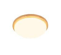 Dimmable LED Ceiling Light Fixture with Remote, Modern Round Wooden Base Lamp, White Acrylic Shade for Bedroom & Hallway, 40x10cm - Stylish Home Lighting