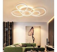 Dimmable LED Ceiling Light with Remote - 3-Ring Acrylic Pendant Lamp for Living Room Bedroom Kids Room Metal Fixture Modern Design Gold Finish (White Bianca 6 Ringe)