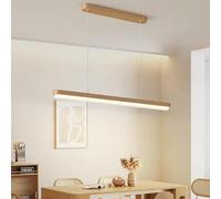 Dimmable LED Chandelier Pendant Light - Full Spectrum Height Adjustable with Remote Control - Original Wood Hanging Lamp for Dining Table Coffee Table & Office (Wood A L80cm)