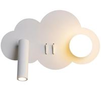 Dimmable LED Cloud Lights Bedroom Mounted Reading Rotate Beam Spot Light Hardwired White Bedside Sconce for Kids Boys Girls Nursery(Left) wall lamp
