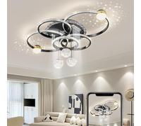 Dimmable LED Crystal Ceiling Light Modern Round Chandelier with Remote Control Adjustable Brightness & Color for Living Room Bedroom Kids' Room Metal & Acrylic Design