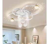 Dimmable LED Crystal Ceiling Light - Modern Round Lamp with Remote Control Adjustable Brightness & Color Perfect for Bedroom Living Room Kids' Room Chandelier - Metal & Acrylic Design