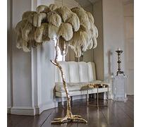 Dimmable LED Floor Lamp - Modern Adjustable Brightness - Natural Ostrich Feather Touch - Stylish Reading Light for Living Room & Office Décor - Contemporary Design