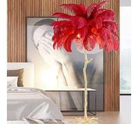 Dimmable LED Floor Lamp with Natural Ostrich Feather Tripod Stylish Red Lighting for Living Room Bedroom Home & Office Decor 150x90cm