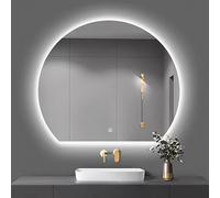 Dimmable LED Half Circle Bathroom Mirror, Anti-Fog Touch Vanity Mirror with 3 Color Settings, Illuminated Wall Mirror for Easy Use, Single Touch & Double Button Control
