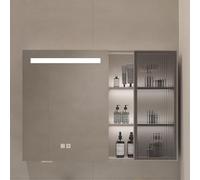 Dimmable LED Lighted Bathroom Mirror Cabinet Wall Mounted Anti Fog Aluminum Vanity with Smart Touch Large Storage (Color: B Size: 85CM)