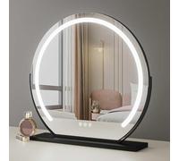 Dimmable LED Makeup Mirror - 3 Color Hollywood Sle 300° Rotating Round Tabletop Mirror (Black 40 cm) for Flless Makeup Applicat