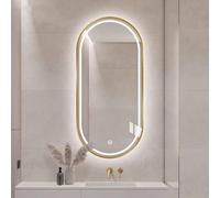 Dimmable LED Makeup Mirror, 3 Light Color Options, Oval Bathroom Anti-Fog Wall Mirror with Touch Switch, Gold/Black Aluminum Frame (60x100cm)