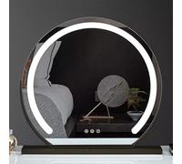 Dimmable LED Makeup Mirror - Large Touch Screen Illuminated Vanity Mirror, Rechargeable Light-Up Tabletop Mirror for Dressing Table & Bedroom (Black, 42cm x 38cm)