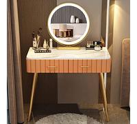 Dimmable LED Makeup Vanity Table with Drawer & Compartments Elegant Orange Dressing Table for Bedroom or Makeup Room Optional Stool Functional Design