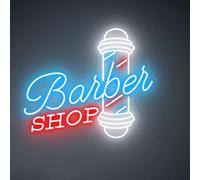 Dimmable LED Neon Barber Sign for Barber Shop Wall and Window Decor,Reusable Acrylic Material Hair Salon Barber Studio Open Light Up Sign Gifts for Hairdresser 40x34.5CM(Ice Blue+Red)
