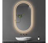 Dimmable LED Oval Bathroom Mirror, 60x90cm Illuminated Wall Mirror with Smart Switch, 3 Color Lighting, Modern Makeup Vani Mirror, Adjuble Brightness Design