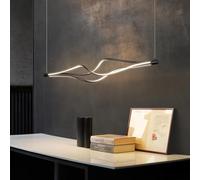 Dimmable LED Pendant Lamp Black Modern Dining Table Pendant Lamp Modern Pendant Lamp with Remote Control in Waveform Design Height Adjustable Interior Lighting for Kitchen Office Chandelier LWX