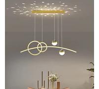 Dimmable LED Pendant Lamp for Dining Table - Adjustable Height Chandelier with Remote Control, Gold Finish, Perfect for Living Room, Kitchen & Dining Room (L100cm)
