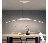 Dimmable LED Pendant Light Dining Table Lamp Modern Arch Design Pendant Lamp with Remote Control Hanging Light Fixture Height Adjustable Chandelier for Kitchen Office Dining Room (White, 120cm)