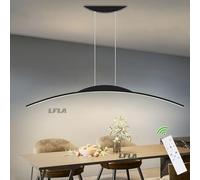 Dimmable LED Pendant Light Dining Table Lamp Modern Arch Design Pendant Lamp with Remote Control Hanging Light Fixture Height Adjustable Chandelier for Kitchen Office Dining Room (Black, 120cm)