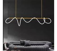 Dimmable LED Pendant Light for Dining Table, Black Linear Chandelier with Remote Control, Modern Creative Hanging Lamp for Kitchen, Living Room, Dining Room (Gold, L120cm)