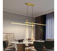 Dimmable LED Pendant Light - Modern Height Adjustable Chandelier with Remote Control for Dining Room Kitchen Living Room & Office - Gold Finish 90cm Ceiling Light