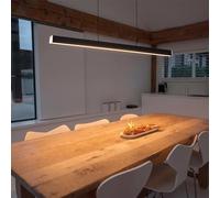 Dimmable LED Pendant Light with Remote Control - Modern Rectangular Hanging Lamp for Dining Room Bar Office and Shop - Stylish Black Chandelier (150cm Length)