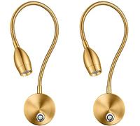 Dimmable LED Reading Lamps,Wall Mount Reading Lights for Bed Headboard,Flexible Gooseneck with Touch Dimmer Plug in Wired Sconce,3Color Modes,10 Brightness Leves,Set of 2,Antique Brass,2 Pack