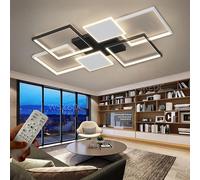 Dimmable LED Rectangles Large Living Room Ceiling Light 6 Flame Rectangle Modern Ceiling Lamp Black White Eye Care Acrylic Ceiling Spots for Living Room Bedroom Office Activity Room (L90cm 90W)