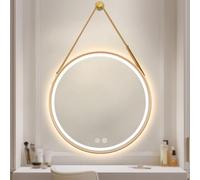 Dimmable LED Round Bathroom Mirror - 40cm Anti-Fog Vanity Mirror, Wall-Mounted, Gold Framed, 3 Color Settings, Large Smart Mirror for Stylish Home Decor