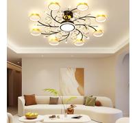 Dimmable Led Star Ceiling Light for Living Rooms,Modern Gold Ring Ceiling Lamp with Remote Control,Flush Mount Bedroom Lighting Fixtures,Black Flower Design Dining Room Light (Gold, 16 Heads)