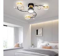 Dimmable Led Star Ceiling Light for Living Rooms,Modern Gold Ring Ceiling Lamp with Remote Control,Flush Mount Bedroom Lighting Fixtures,Black Flower Design Dining Room Light (Gold, 6 Heads)