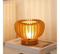 Dimmable LED Table Lamp - USB Rechargeable Vintage Wooden Bedside Light for Bedroom, Living Room, Restaurant - Touch Control with Pumpkin Wood Grain Finish