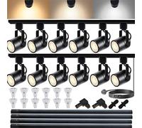Dimmable LED Track Lighting Heads Kit, 3CCT 10W L-Type Track Lights 3000K/4000K/6000K Adjustable with 2M Track Rail, 12PCS Ceiling Spotlight Fixtures Replaceable GU10 Bulbs