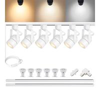 Dimmable LED Track Lighting Heads Kit, 3CCT 10W L-Type Track Lights 3000K/4000K/6000K Adjustable with 2M Track Rail, 6PCS Ceiling Spotlight Fixtures Replaceable GU10 Bulbs