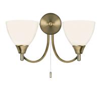 Dimmable Led Twin Wall Light Antique Brass & Frosted Glass Curved Lamp Lighting