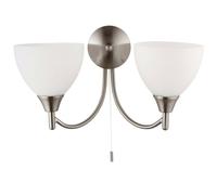 Dimmable LED Twin Wall Light Satin Chrome & Frosted Glass Curved Lamp Lighting