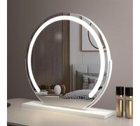 Dimmable LED Vanity Makeup Mirror 3 Color Settings 300° Rotation Round Tabletop Mirror for Hollywood Glam 40 cm - Perfect for Beauty & Makeup Artists (White)
