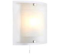 60W E14 | 60mm Over Hang Wall Light | Square Curved Clear & Frosted Glass | Modern Concaved Hanging Over Head Slim Fitting | Living Room Lounge Bedside Lamp Bulb | Pull Cord Dimmable/Dimming LED