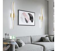 Dimmable LED Wall Sconces with Remote Control & USB Charging, Modern 28W Indoor Wall Lights, 80CM Aluminium Curve Design, 2-Pack Gold Bedroom Lighting Fixture