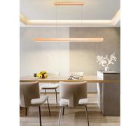 Dimmable Linear LED Pendant Light Adjustable Height Modern Lighting for Dining Room & Study Original Wood Color 120cm - Stylish Home Décor Solution
