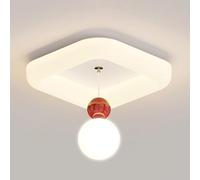 Dimmable Modern LED Ceiling Light Fixture - 3 Color Options Round & Square Frosted Glass Globe Pendant with Red Accent Minimalist Flush Mount for Hallway Entryway Balcony