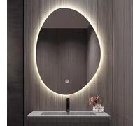 Dimmable Modern Oval LED Bathroom Mirror - Anti-Fog 3 Color Lights Irregular Design 40x60cm Wall-Mounted Backlit Mirror for Stylish Bathrooms