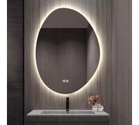 Dimmable Modern Oval LED Bathroom Mirror - Anti-Fog 3 Color Lights Irregular Design Wall Mounted 40x60cm/15.7x23.6in - Stylish Backlit Vanity Mirror