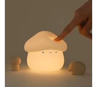 Dimmable Mushroom Night Light For Kids, USB-C Rechargeable With 15-30 Minute Timer, Warm White LED, Silicone Children's Bedside Lamp