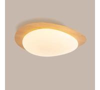 Dimmable Nordic Wood Grain LED Ceiling Lamp - Modern 38cm Light Fixture for Bedroom & Study, Creative Pebble Design in Dark Brown, Slish Home Lighting Solut