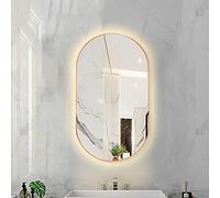 Dimmable Oval LED Backlit Bathroom Mirror3 Color Temperature Smart Makeup Mirror Wall Mounted with Rose Gold Aluminum Alloy Frame 40x60CM Size