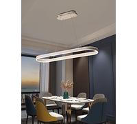 Dimmable Oval LED Chandelier Pendant Light Modern Dining Table Office Lamps with Remote Control Ring Hanging Lamp Height Adjustable Glare Free Room Study Living Room Kitchen (White, L120cm/108W)