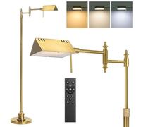 Dimmable Pharmacy Floor Lamp with Remote, 17W Gold LED Reading Floor Lamp with 360°Swing Arm, 3 Color Temperature, Height Adjustable Standing Task Lamp for Living Room, Bedroom, Office, Antique Brass