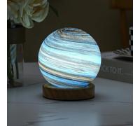 Dimmable Planet Night Light for Nursery 12cm Warm White & Cool White Glass Globe USB Baby Night Light with Wood Base Bedside Lamp for Kids Room（12cm/4.72in)