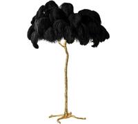 Dimmable Resin LED Floor Lamp with Natural Ostrich Feather Tripod - Stylish Black Reading Light for Living Room Office & Home Decor (Size: 80x75cm)